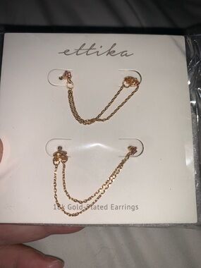 ettika Gold-Tone Double Chain Connector Earrings with Pink Stones